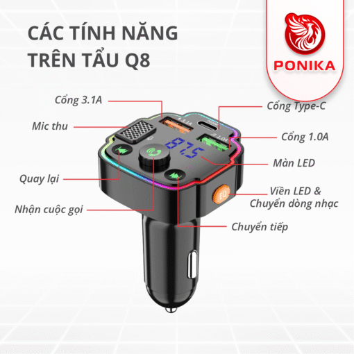 Tẩu nghe nhạc bluetooth ô tô Q8